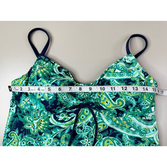 Lands' End Womens Tankini Swimsuit Top 12 Green Black Paisley Underwired Classic - Picture 6 of 15
